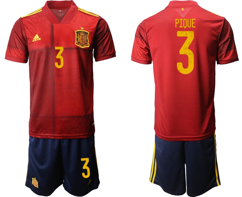 Men 2021 European Cup Spain home red #3 Soccer Jersey